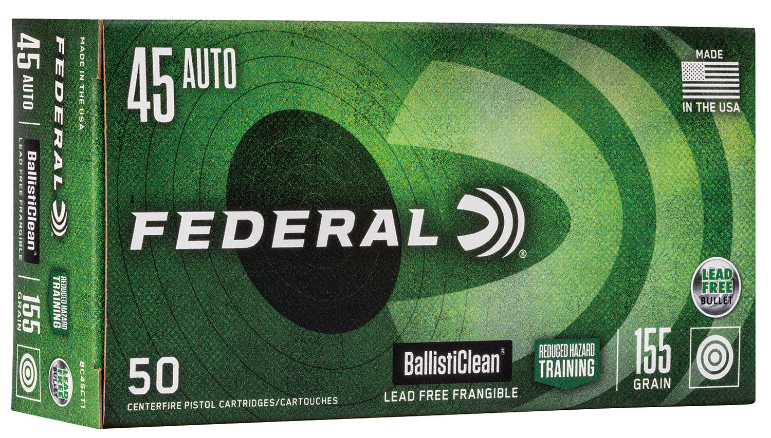 Federal BallistiClean Reduced Hazard Training Lead-Free Frangible 155 Grain .45 ACP/Auto 1130 fps 029465098193