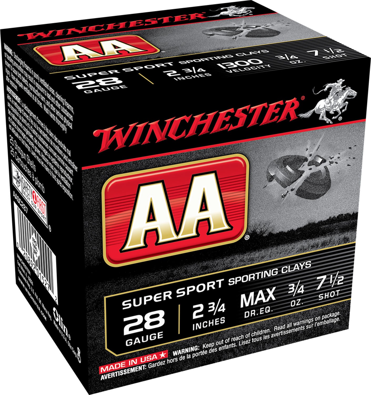 Winchester AASC287VP AA Sporting Clay 28 Gauge 2.75" 3/4oz 7.5 Shot 1300 fps 020892025745