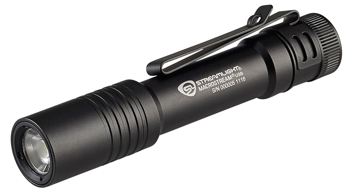 Streamlight 66320 Macrostream USB Compact Pocket Light, 50/500 Lumens, Black Aluminum Body