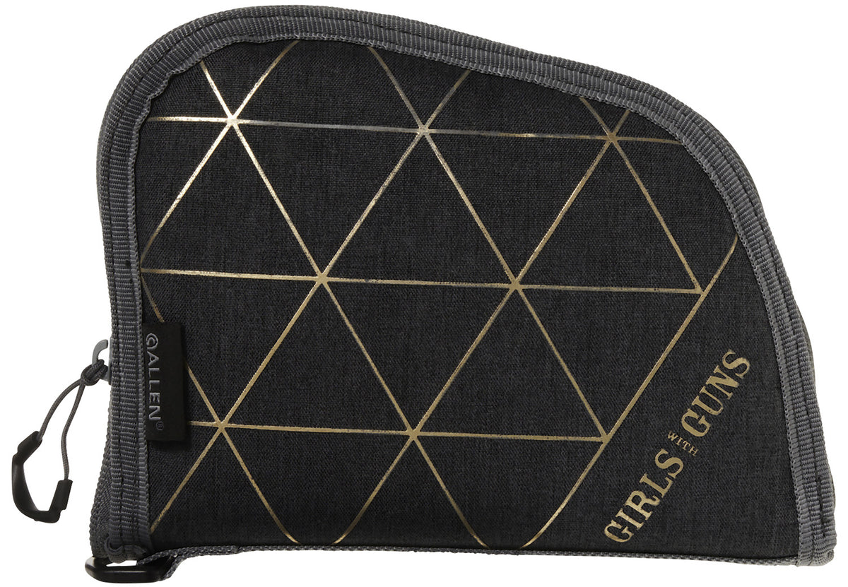 Girls With Guns 908 Compact Handgun Case 8" Heather Gray Gold Foil with Heavy-Duty Foam