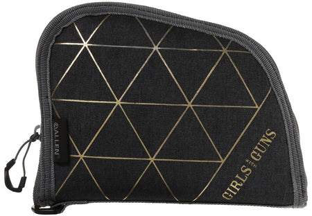 Girls With Guns 908 Compact Handgun Case 8" Heather Gray Gold Foil with Heavy-Duty Foam