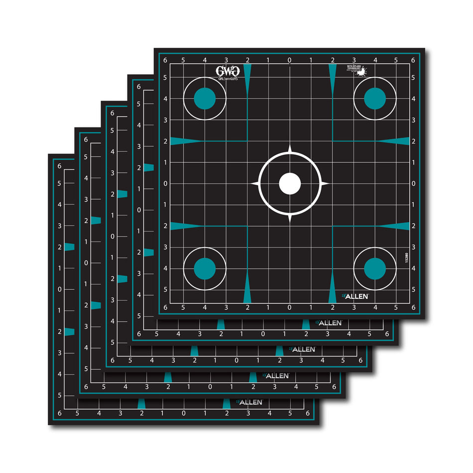 Girls With Guns 15280 Splash Adhesive Grid Paper Target Black/Teal 5-Pack 12"x12"