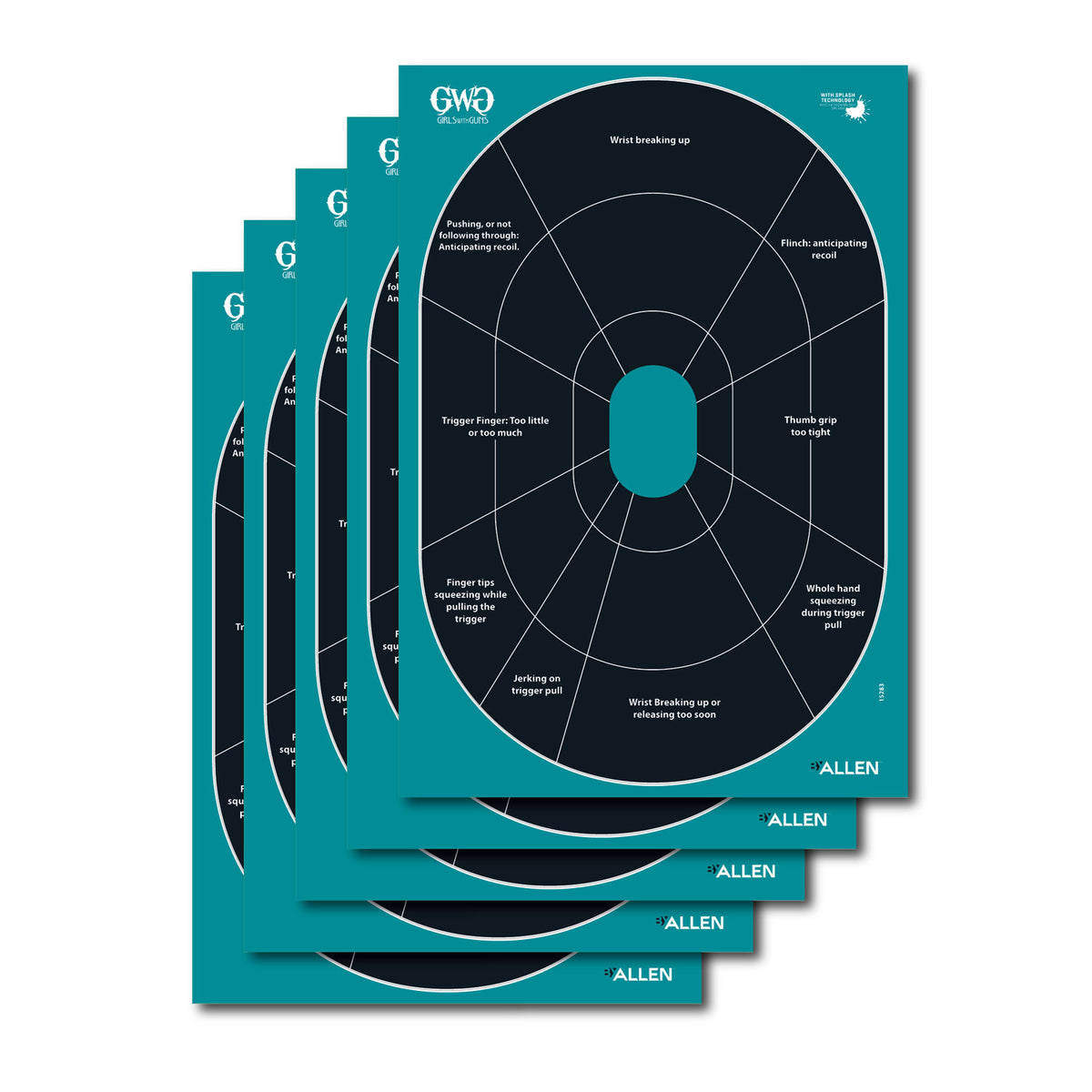 Girls With Guns 15283 Splash Self-Adhesive Oval Paper Target Black/Teal 12"x18" 5 Count