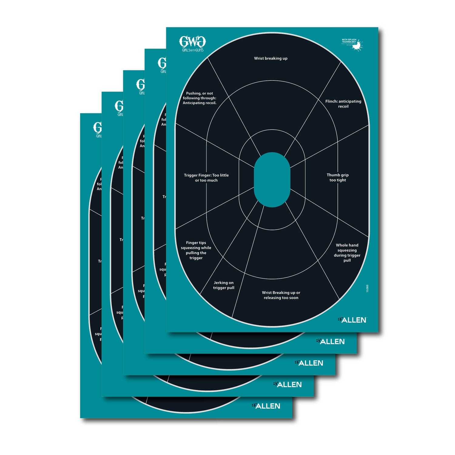 Girls With Guns 15283 Splash Self-Adhesive Oval Paper Target Black/Teal 12"x18" 5 Count