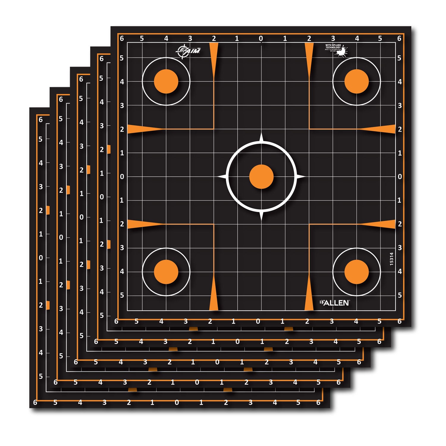 EZ-Aim 15314 12" Peel-Away Reactive Sight-In Grid Self-Adhesive Targets, 5 Per Pack