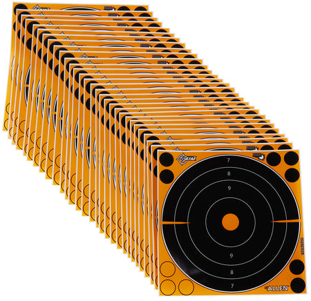 EZ-Aim 15221 8" Bullseye Splash Reactive Self-Adhesive Paper Target Black/Orange 30 Pack