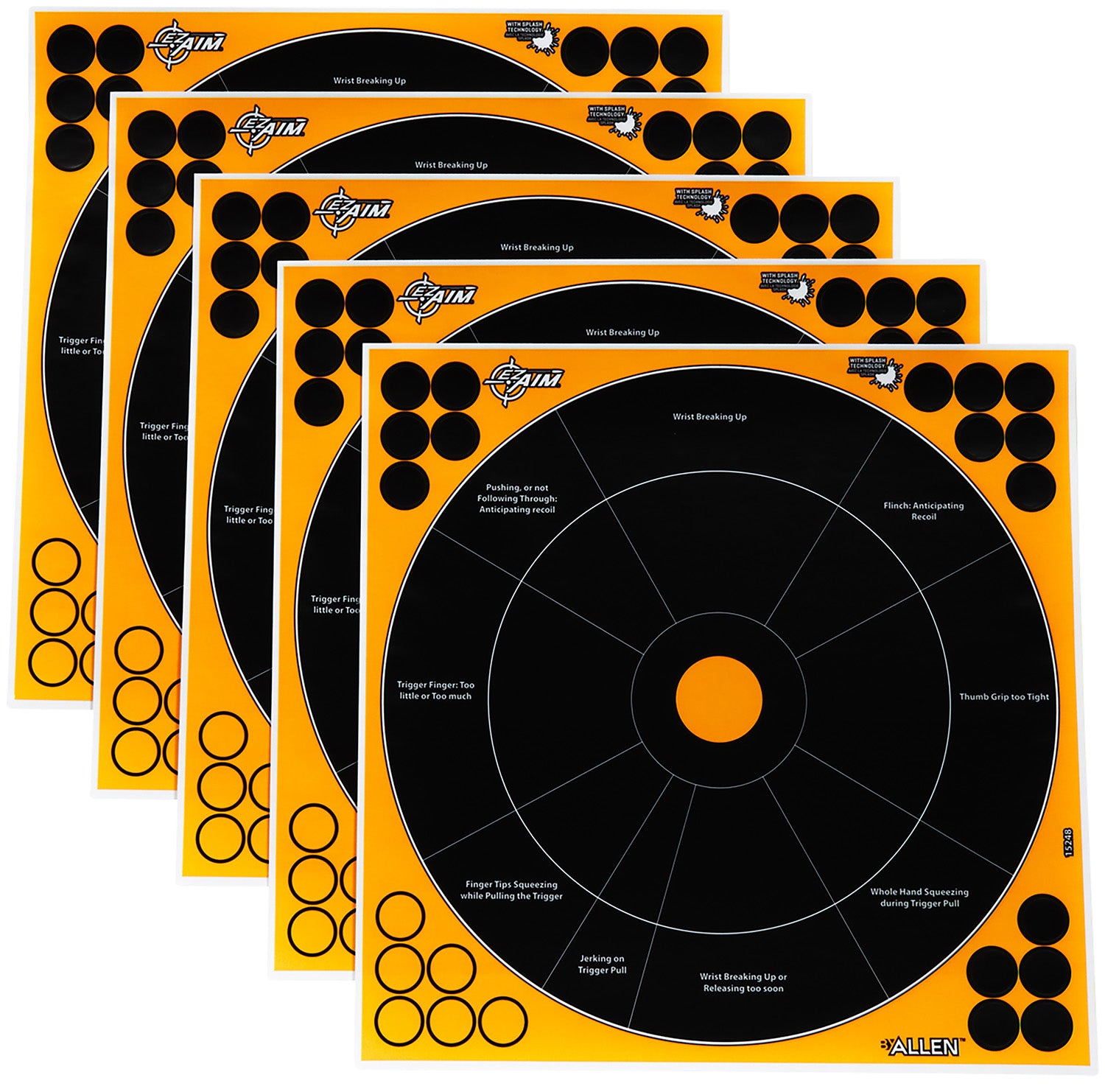 EZ-Aim 15248 12" Peel-Away Reactive Bullseye Self-Adhesive Paper Targets, 5 Count