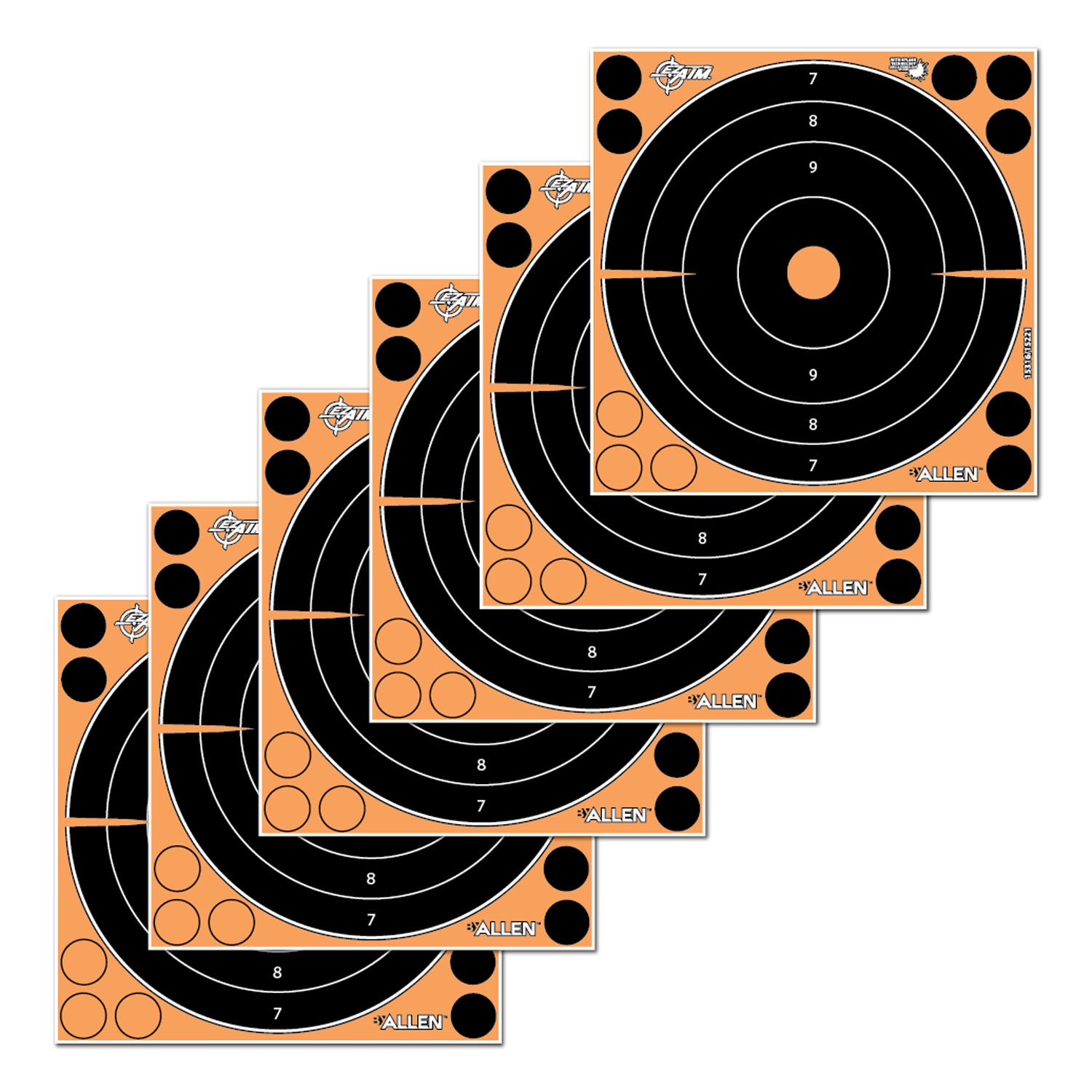 EZ-Aim 15316 8" Peel-Away Reactive Bullseye Self-Adhesive Paper Targets, 6 Count