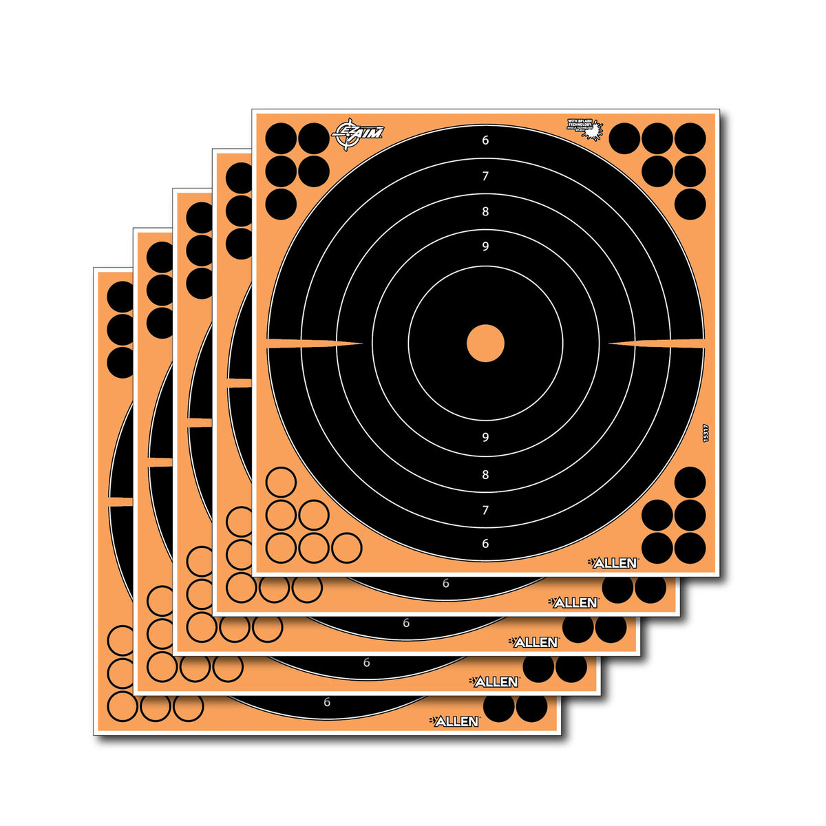 EZ-Aim 15317 12" Peel-Away Reactive Bullseye Self-Adhesive Paper Targets, 5 Per Pack