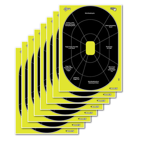EZ-Aim 15220 Reactive Hanging Oval Handgun Paper Targets, 12" x 18", Black/Yellow, 8-Pack