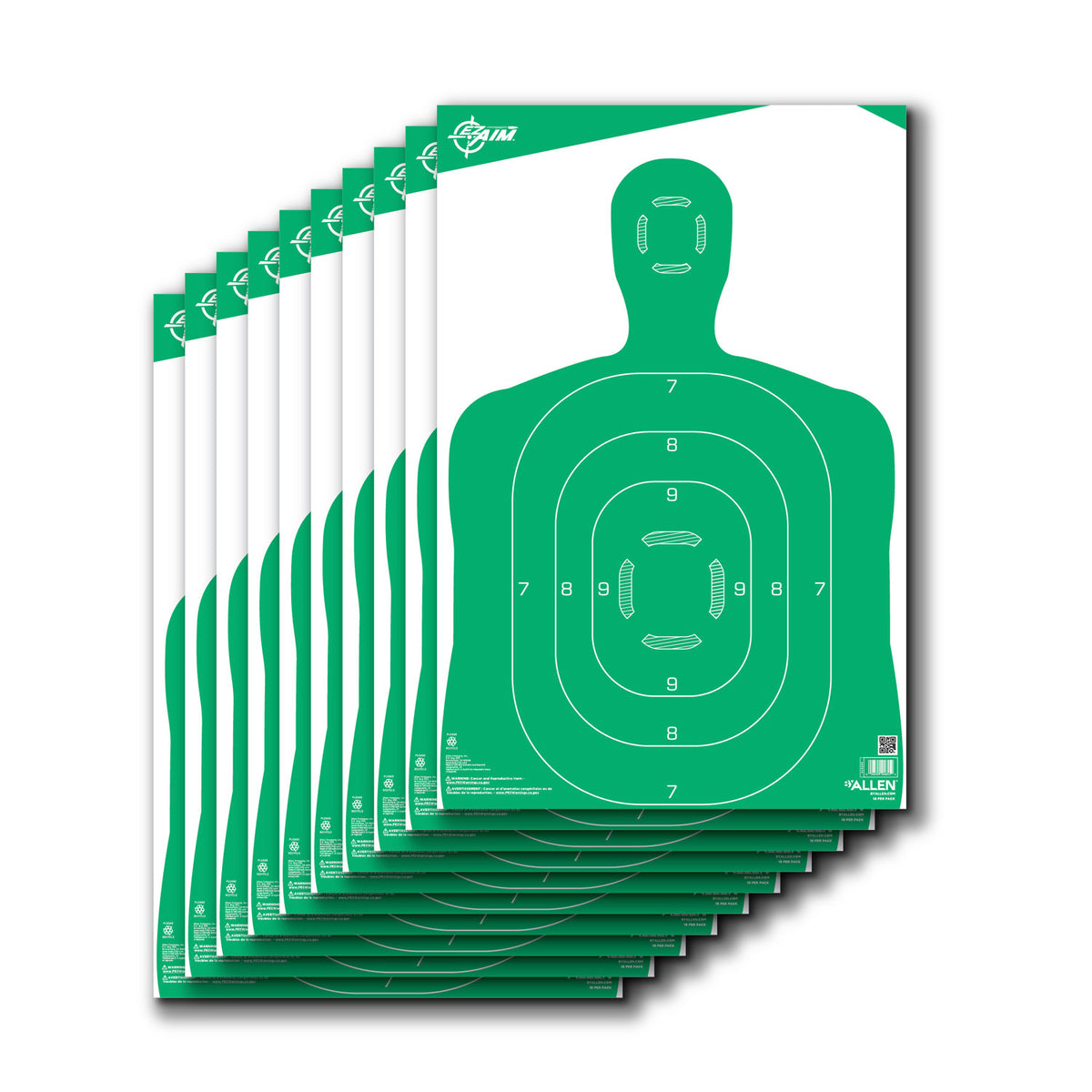 EZ-Aim 15204 Green/White Silhouette Paper Target 12" x 18" 10 Per Package