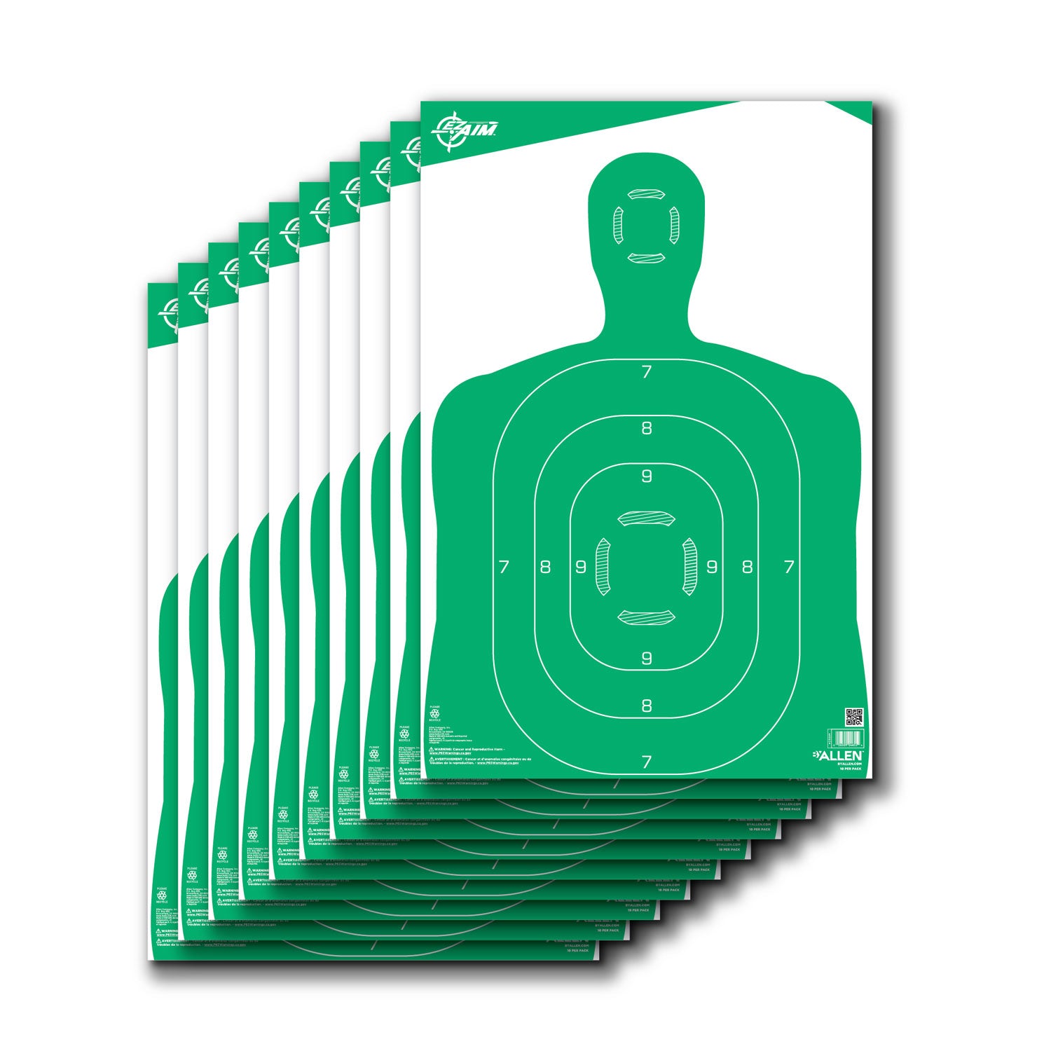 EZ-Aim 15204 Green/White Silhouette Paper Target 12" x 18" 10 Per Package