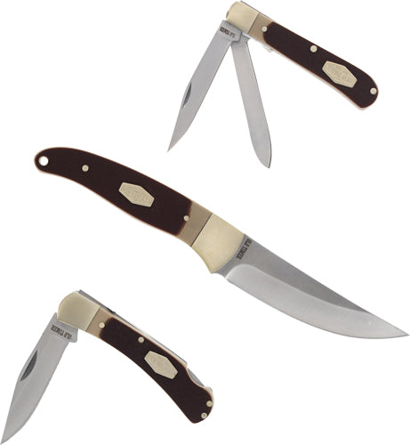 Old Timer Gift Tin Fixed and Folding Knife Combo Sawcut Handle