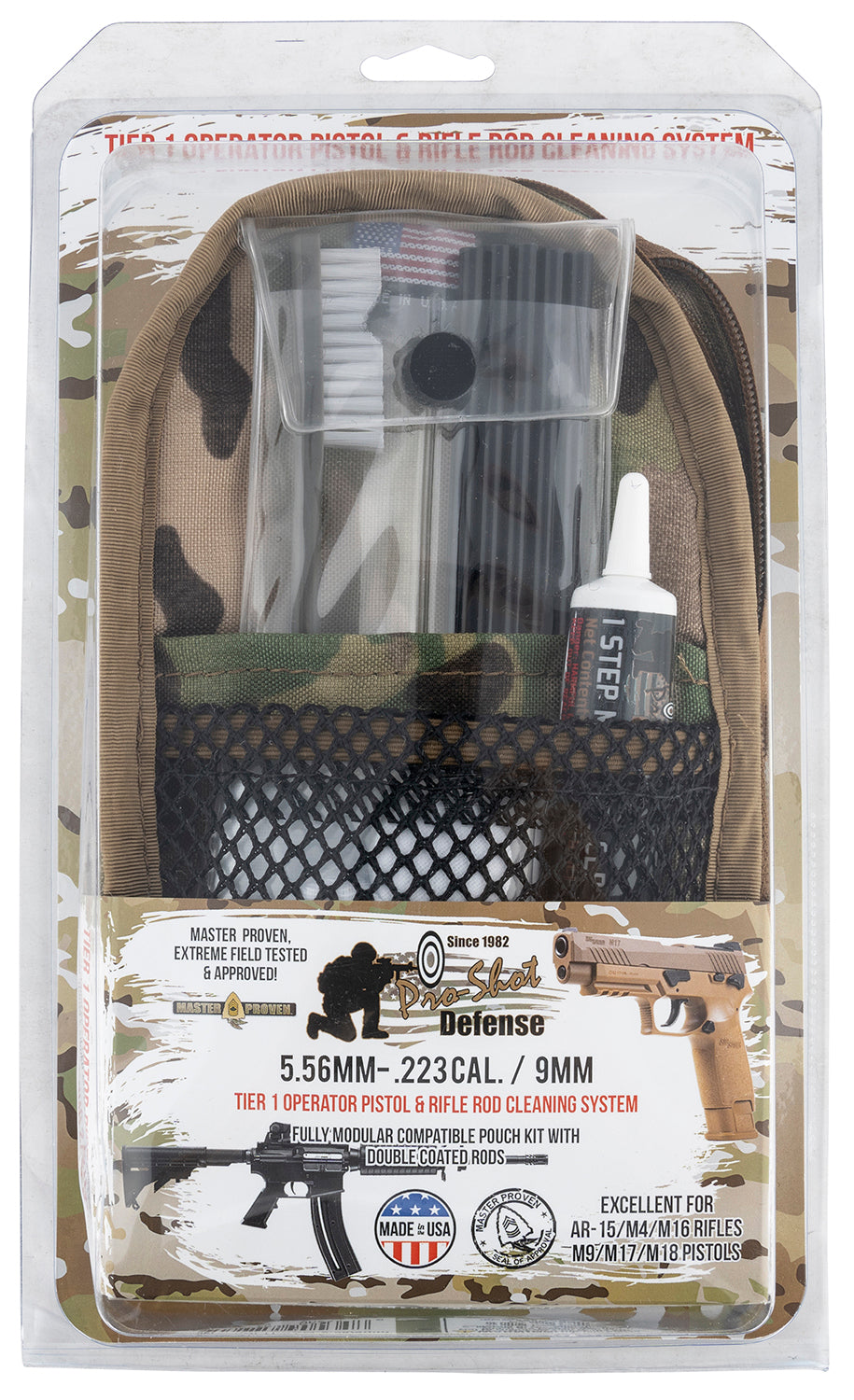 Pro-Shot MMULTICAM5569MM AR-15 and 9mm Multi-Caliber Cleaning Kit in Camo Pouch