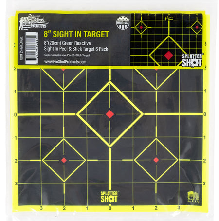 Pro-Shot 8SIGREEN6PK SplatterShot Self-Adhesive 8" 5-Diamond Sight-In Paper Targets Black/Green 6 Pack