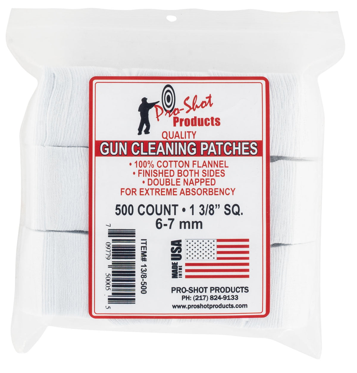 Pro-Shot 138500 500-Pack Cotton Flannel Cleaning Patches 6mm/7mm 1.38" Size
