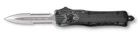 CobraTec CTK-1 2.75" OTF Part Serrated Dagger D2 Steel Stonewashed Aluminum Handle with Glass Breaker and Pocket Clip