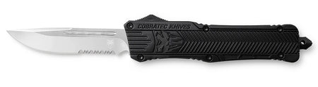 CobraTec CTK-1 Large 3.75" OTF Part Serrated Drop Point D2 Steel Black Aluminum Handle with Glass Breaker and Pocket Clip