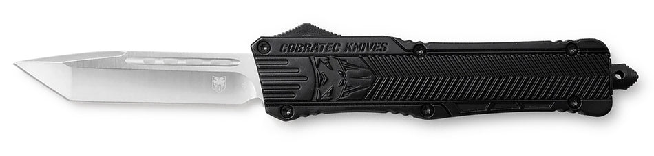 CobraTec CTK-1 Large 3.25" OTF Tanto D2 Steel Black Aluminum Handle with Glass Breaker and Pocket Clip