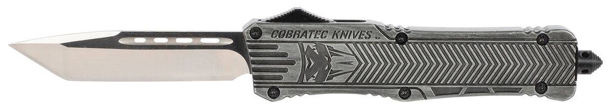 CobraTec CTK-1 Large OTF 3.75" Tanto D2 Steel Plain Blade Stonewashed Aluminum Handle Includes Glass Breaker