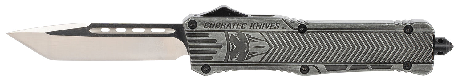 CobraTec CTK-1 Large OTF 3.75" Tanto D2 Steel Plain Blade Stonewashed Aluminum Handle Includes Glass Breaker