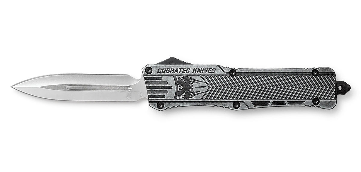 CobraTec CTK-1 Large OTF 3.75" Dagger D2 Steel Plain Blade Stonewashed Handle Includes Glass Breaker & Clip