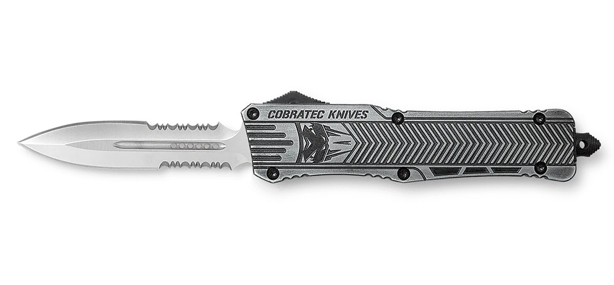 CobraTec CTK-1 Large OTF 3.75" Dagger Partially Serrated D2 Steel Blade Stonewashed Handle Includes Glass Breaker
