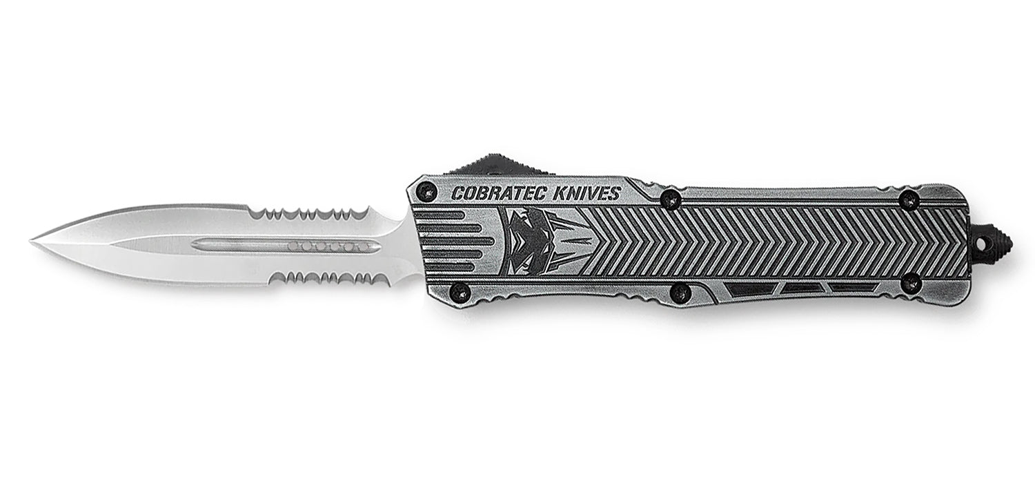 CobraTec CTK-1 Large OTF 3.75" Dagger Partially Serrated D2 Steel Blade Stonewashed Handle Includes Glass Breaker