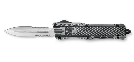 CobraTec CTK-1 Large OTF 3.75" Dagger Partially Serrated D2 Steel Blade Stonewashed Handle Includes Glass Breaker