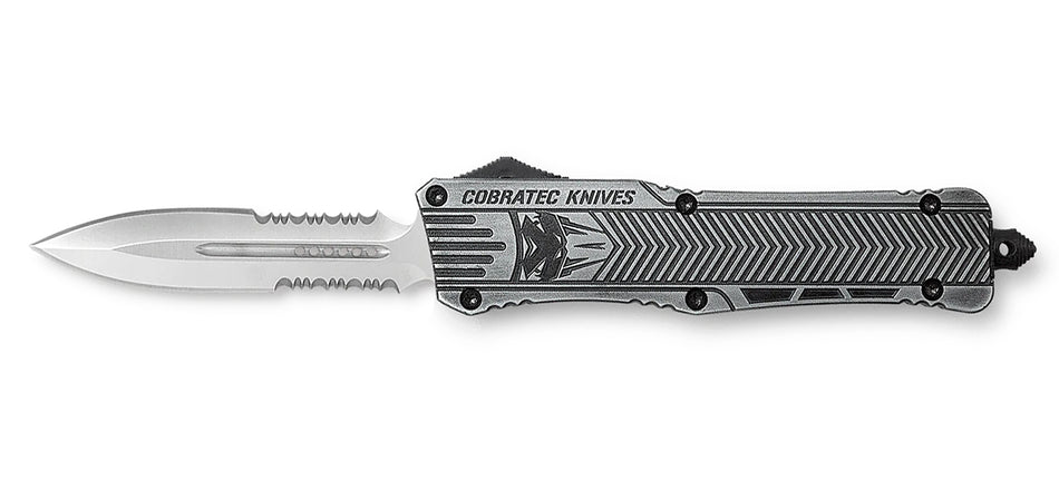 CobraTec CTK-1 Large OTF 3.75" Dagger Partially Serrated D2 Steel Blade Stonewashed Handle Includes Glass Breaker
