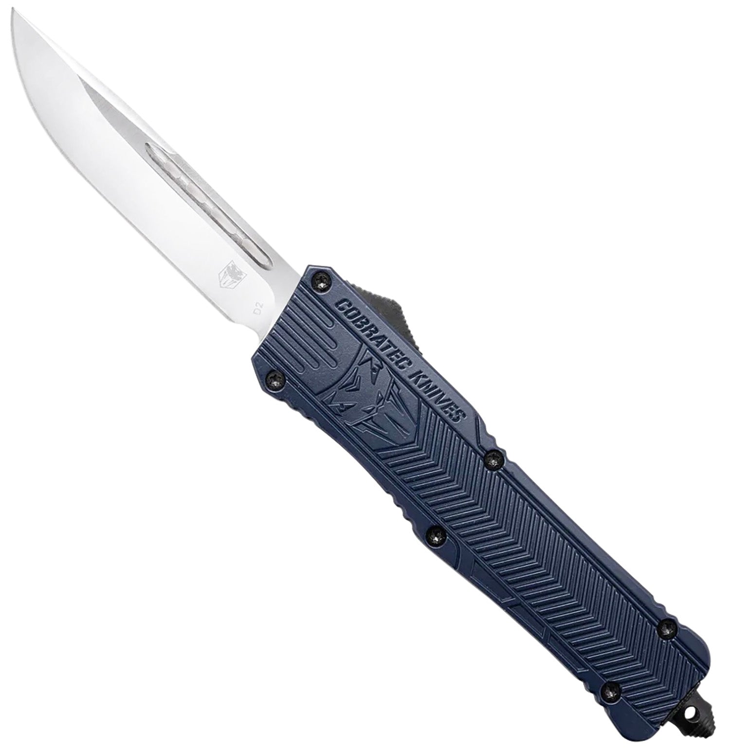 CobraTec CTK-1 Large OTF 3.75" Drop Point D2 Steel Plain Blade NYPD Blue Handle Includes Glass Breaker & Clip