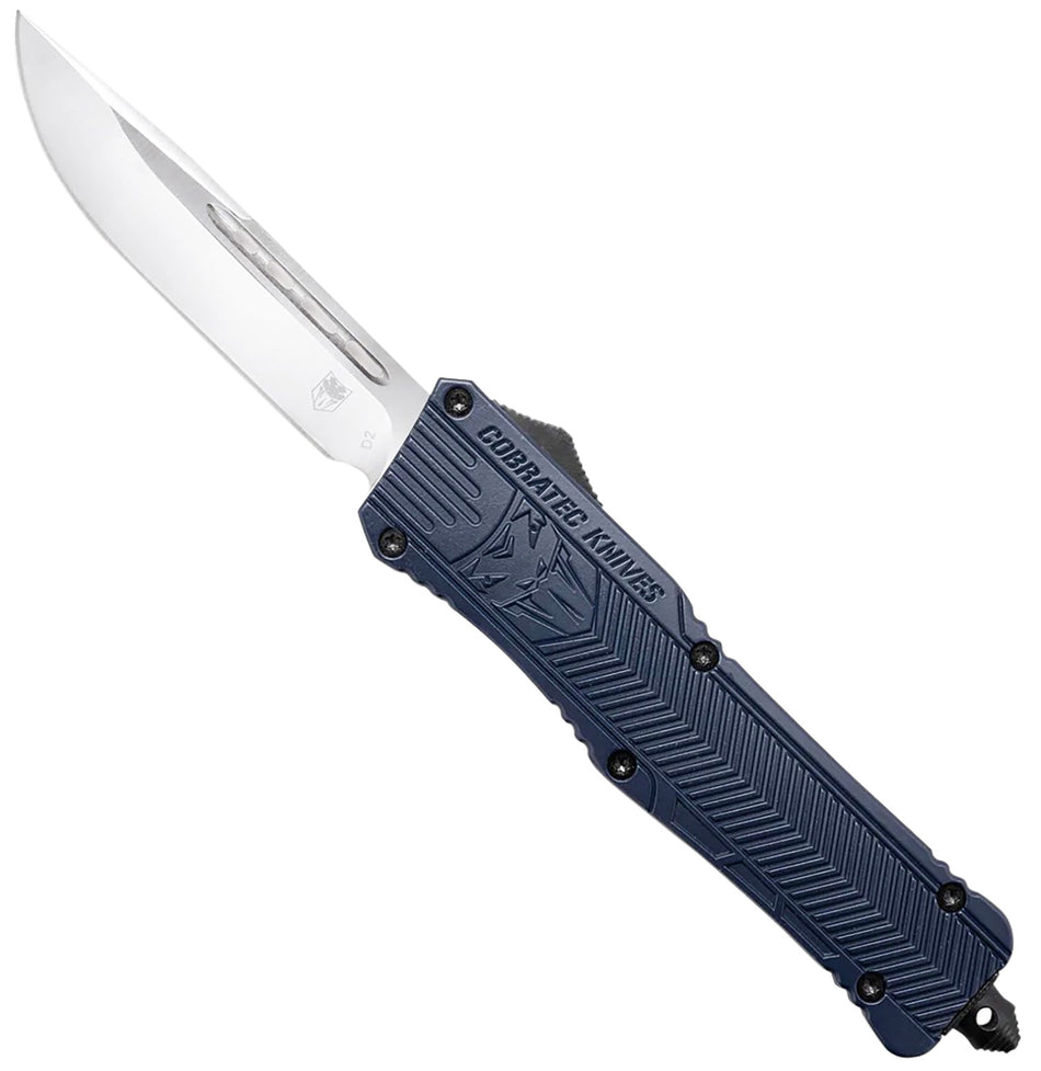 CobraTec CTK-1 Large OTF 3.75" Drop Point D2 Steel Plain Blade NYPD Blue Handle Includes Glass Breaker & Clip
