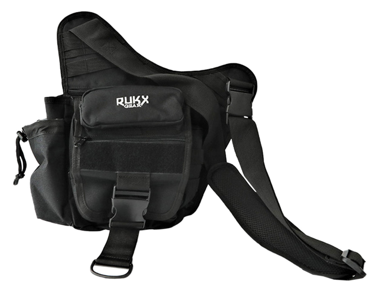 Rukx Gear Single Strap Sling Bag ATICTSBB Black 600D Polyester with Drink Pouch