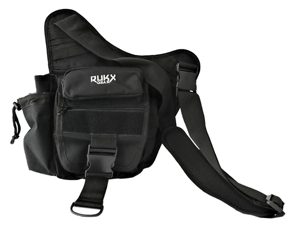 Rukx Gear Single Strap Sling Bag ATICTSBB Black 600D Polyester with Drink Pouch