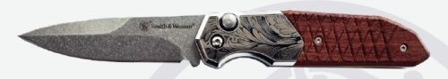 S&W Unwavered Automatic Knife 3.3" Drop Point Blade Satin Finish Wood