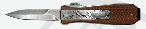 S&W Unwavered OTF Automatic Knife 3" Spear Point Blade Satin Finish Wood