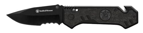 S&W M&P Border Guard Pivot Lock 3.5" Strap Cutter Folding Knife, Black Finish