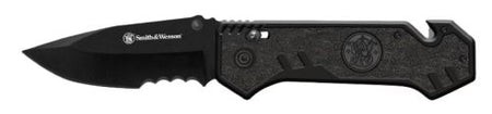 S&W M&P Border Guard Pivot Lock 3.5" Strap Cutter Folding Knife, Black Finish