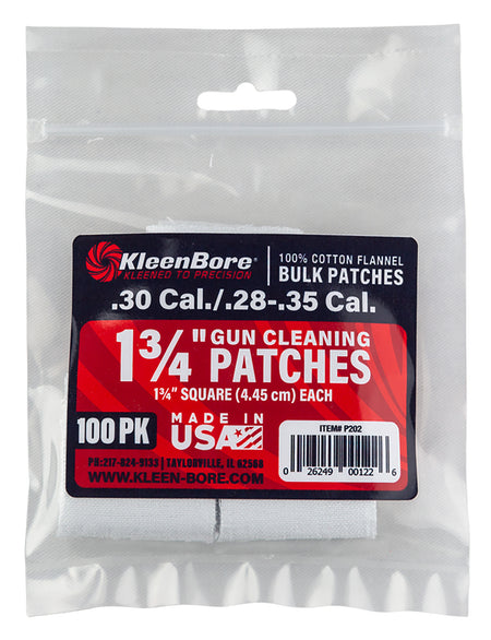 KleenBore P202 Super Shooter Cleaning Patches .28-.35 Cal 100% Cotton Flannel 75-Pk