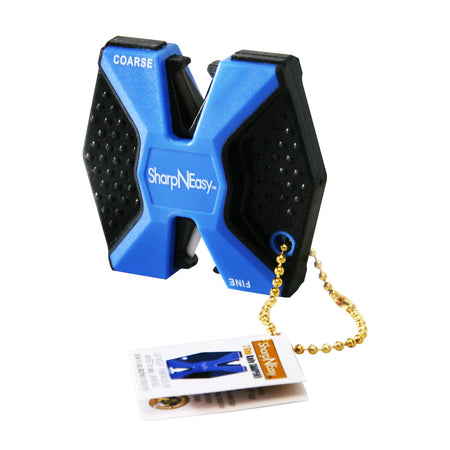 AccuSharp 334C SharpNEasy Two-Step Ceramic Rod Knife Sharpener Overmolded Grip Black Blue with Lanyard Hole