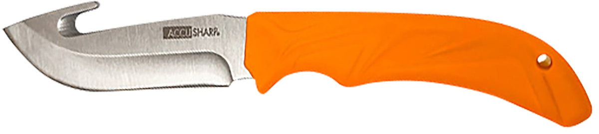 AccuSharp 729C Gut-Hook Field Knife 3.50" Fixed Stainless Blade/Blaze Orange Handle - Includes Belt Carry Case
