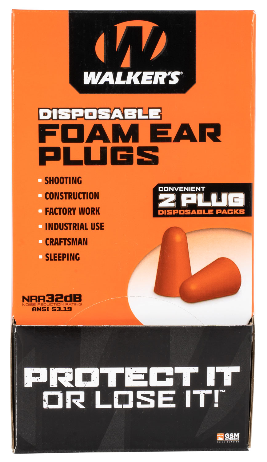 Walker's GWPFOAMPLUG 32 dB Orange Foam Ear Plugs Counter Display 200 Count