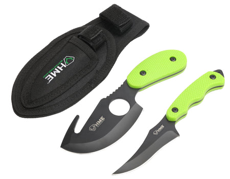 HME HMEKN2PSGC Skinning Kit 3.50" Gut Hook Skinner and Fixed Caping Knife 420HC Black Oxide Steel Green TPR Handle