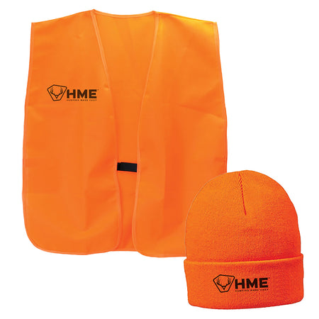 HME HMEVESTKCO Blaze Orange Hunting Safety Vest and Beanie Combo OSFA Polyester