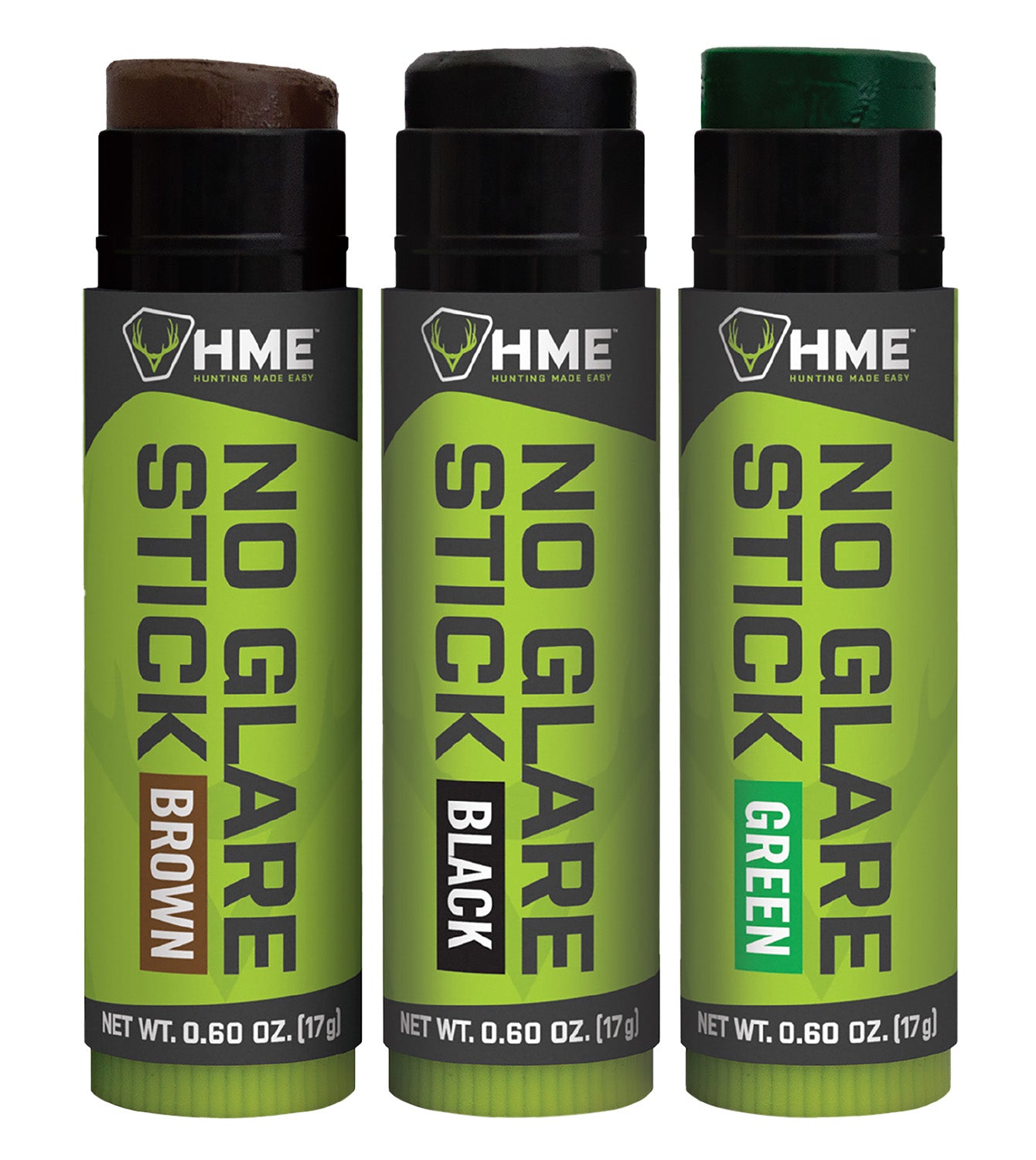 HME 3-Pack No Glare Face Paint Sticks Black Brown and Dark Green