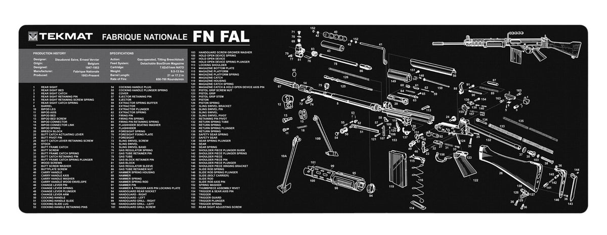 TekMat FN-FAL Cleaning Mat with Parts Diagram 12"x36" Black/White
