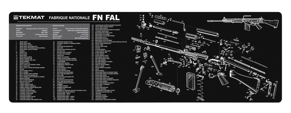 TekMat FN-FAL Cleaning Mat with Parts Diagram 12"x36" Black/White