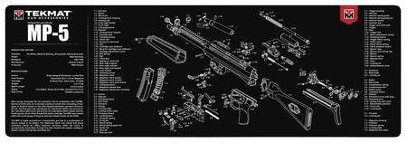 TekMat HK MP5 Parts Diagram Cleaning Mat Black and White Rubber 12"x36"