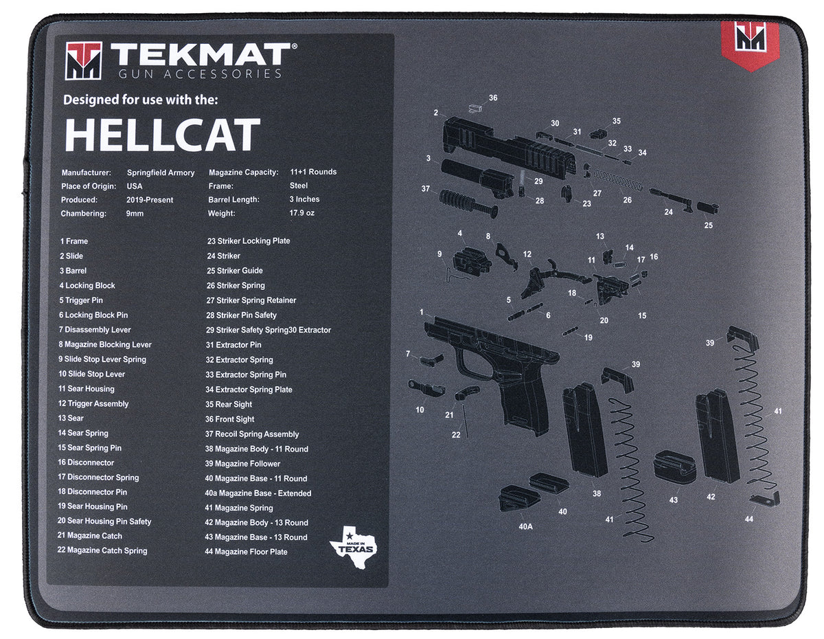 TekMat Springfield Hellcat Parts Diagram Ultra Cleaning Mat Black/Gray Rubber 15"x20"