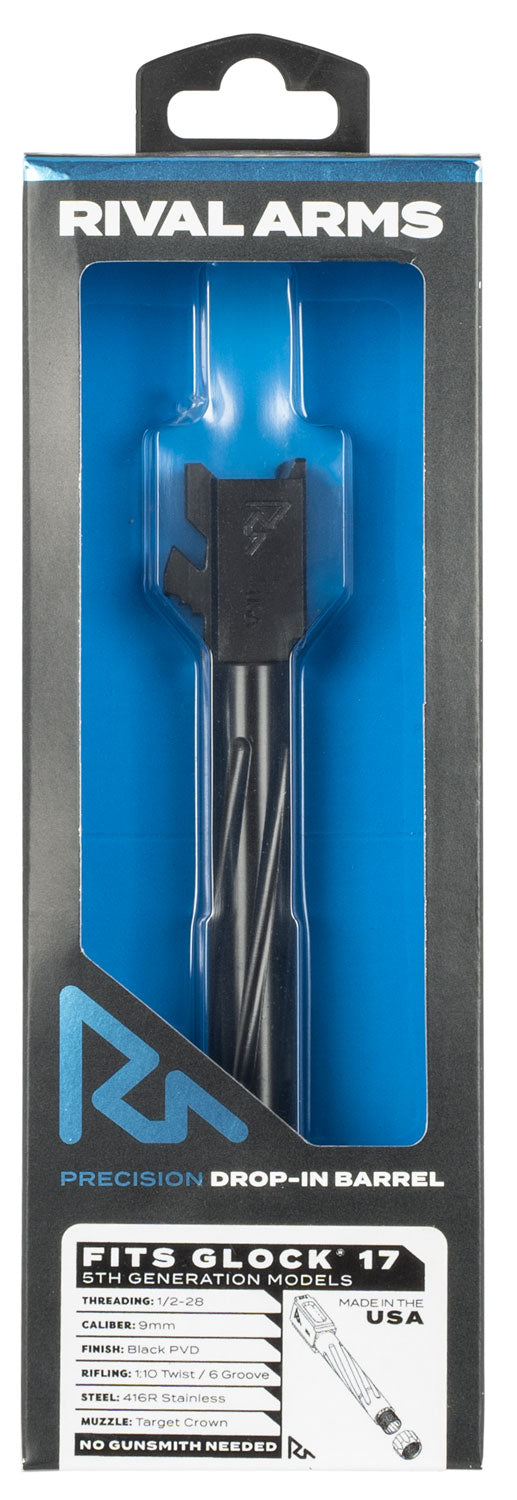 Rival Arms RA20G104A 9mm Luger 4.49" Match-Grade V1 Drop-In Barrel Black PVD Threaded for Glock 17 Gen5